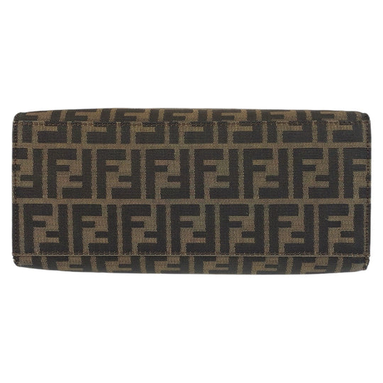 FENDI Tote Bag Canvas, Leather Brown Silver Metal Tote Bag Shoulder Bag Zucca Women Used Authentic