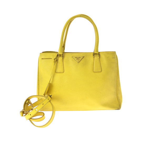 PRADA Shoulder Bag BN1874 leather Yellow Gold Metal Shoulder Bag Handbag 2way Safiano Women Used Authentic