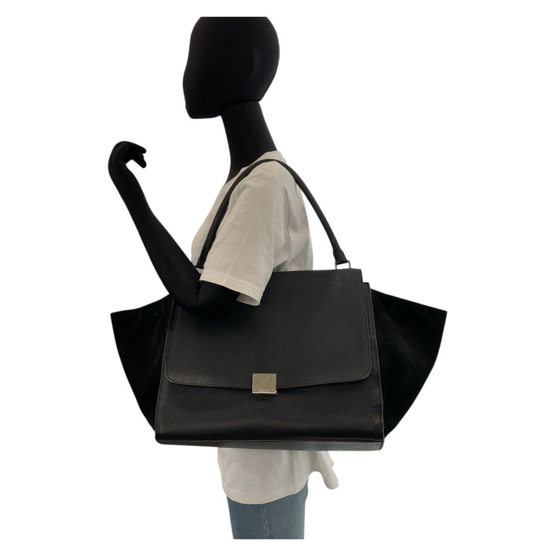 CELINE Handbag Leather, Suede Black black Handbag Trapeze Women Used Authentic