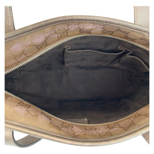 GUCCI Tote Bag 211138 PVC coated canvas, leather Bronze Metallic Brown Tote Bag Shoulder Bag GG implementation Women Used Authentic
