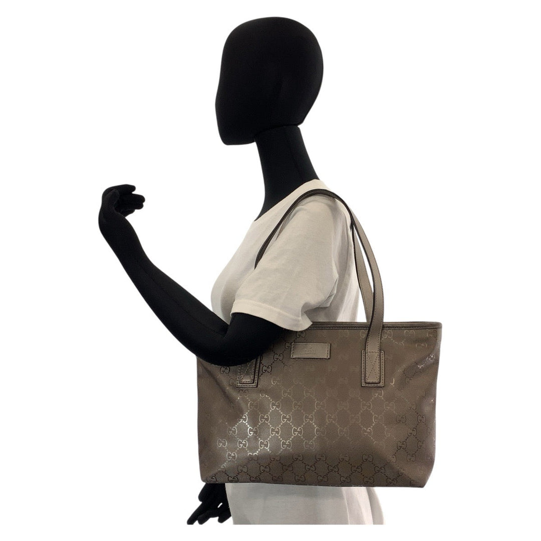 GUCCI Tote Bag 211138 PVC coated canvas, leather Bronze Metallic Brown Tote Bag Shoulder Bag GG implementation Women Used Authentic