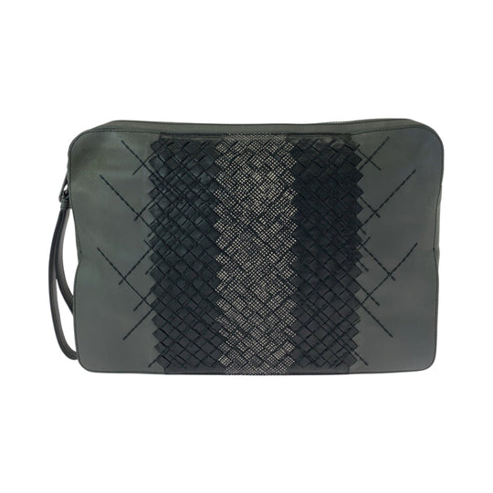 BOTTEGAVENETA Clutch bag BO633808N leather gray black black Clutch bag business bag INTRECCIATO mens Used Authentic