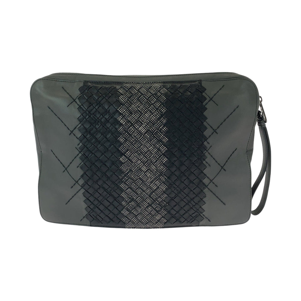 BOTTEGAVENETA Clutch bag BO633808N leather gray black black Clutch bag business bag INTRECCIATO mens Used Authentic