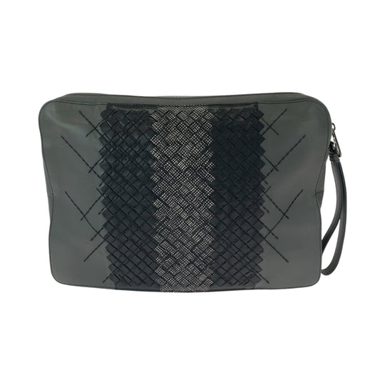 BOTTEGAVENETA Clutch bag BO633808N leather gray black black Clutch bag business bag INTRECCIATO mens Used Authentic