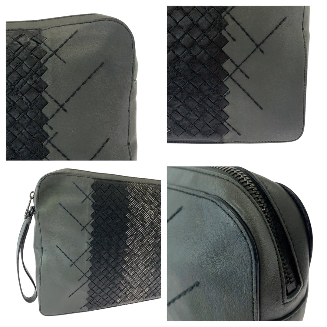 BOTTEGAVENETA Clutch bag BO633808N leather gray black black Clutch bag business bag INTRECCIATO mens Used Authentic