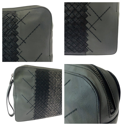 BOTTEGAVENETA Clutch bag BO633808N leather gray black black Clutch bag business bag INTRECCIATO mens Used Authentic