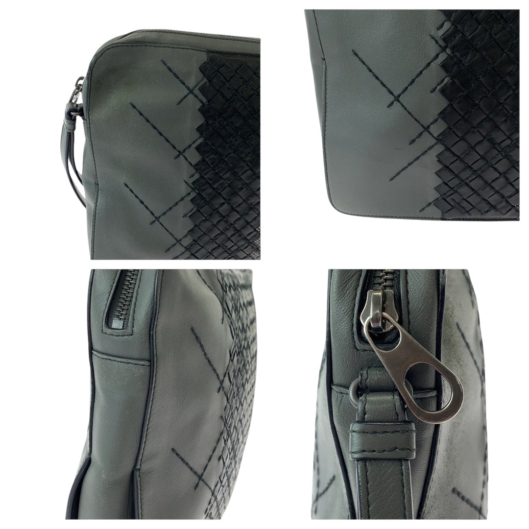 BOTTEGAVENETA Clutch bag BO633808N leather gray black black Clutch bag business bag INTRECCIATO mens Used Authentic