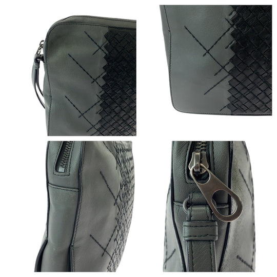 BOTTEGAVENETA Clutch bag BO633808N leather gray black black Clutch bag business bag INTRECCIATO mens Used Authentic