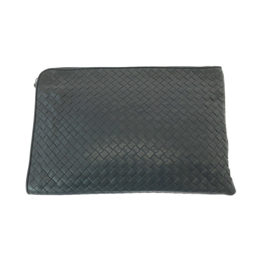 BOTTEGAVENETA Clutch bag leather Grey SilverMetal Clutch bag business bag INTRECCIATO mens Used Authentic
