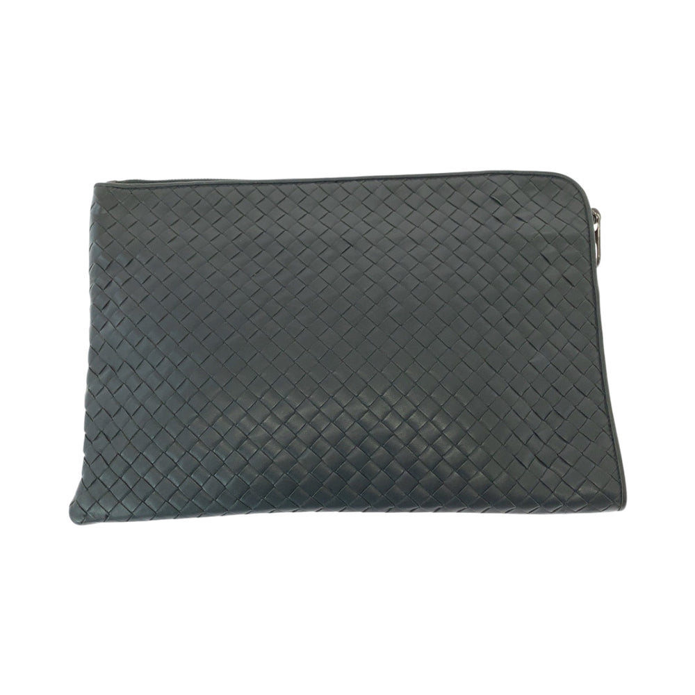 BOTTEGAVENETA Clutch bag leather Grey SilverMetal Clutch bag business bag INTRECCIATO mens Used Authentic
