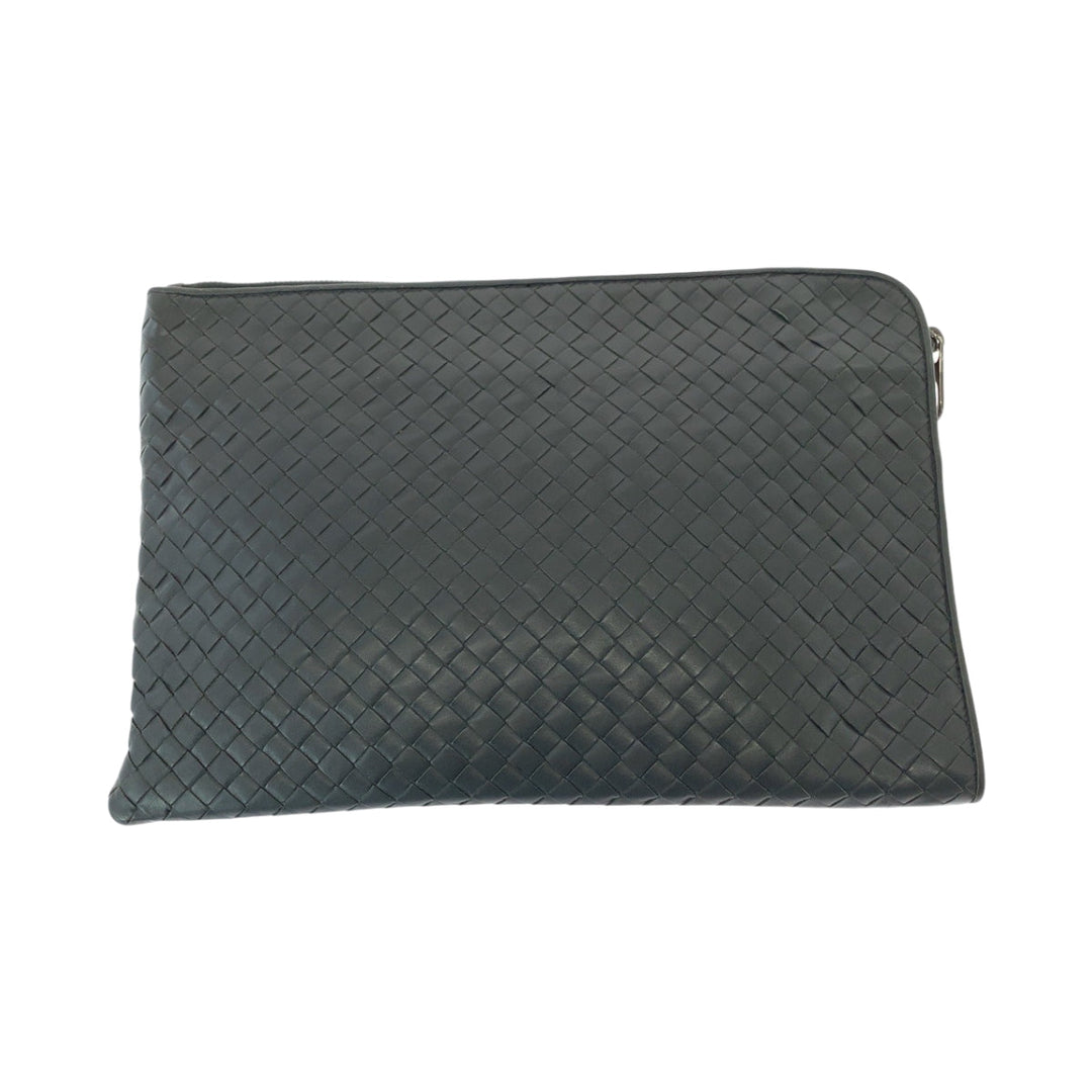 BOTTEGAVENETA Clutch bag leather Grey SilverMetal Clutch bag business bag INTRECCIATO mens Used Authentic
