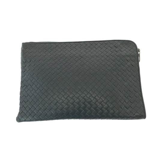 BOTTEGAVENETA Clutch bag leather Grey SilverMetal Clutch bag business bag INTRECCIATO mens Used Authentic