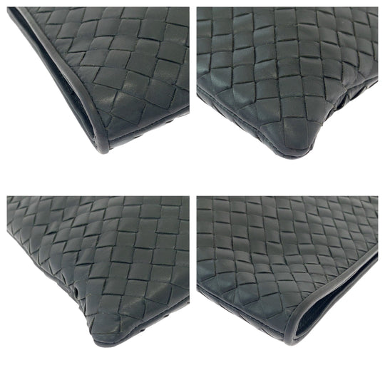 BOTTEGAVENETA Clutch bag leather Grey SilverMetal Clutch bag business bag INTRECCIATO mens Used Authentic