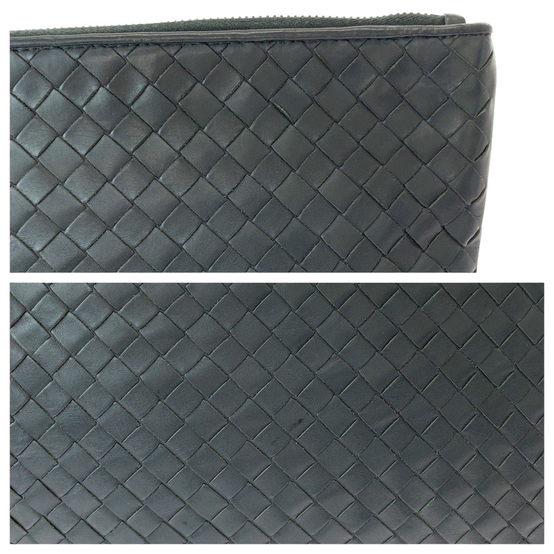 BOTTEGAVENETA Clutch bag leather Grey SilverMetal Clutch bag business bag INTRECCIATO mens Used Authentic