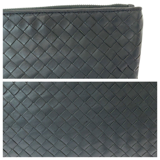 BOTTEGAVENETA Clutch bag leather Grey SilverMetal Clutch bag business bag INTRECCIATO mens Used Authentic