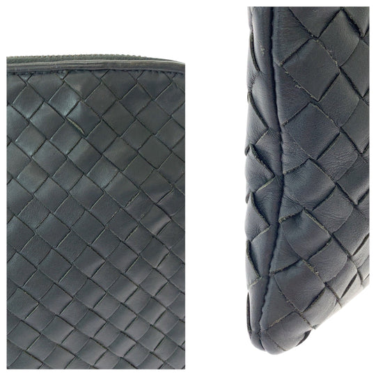 BOTTEGAVENETA Clutch bag leather Grey SilverMetal Clutch bag business bag INTRECCIATO mens Used Authentic