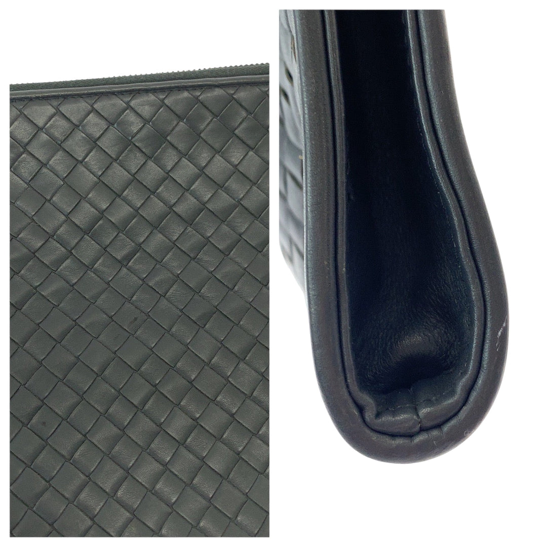 BOTTEGAVENETA Clutch bag leather Grey SilverMetal Clutch bag business bag INTRECCIATO mens Used Authentic
