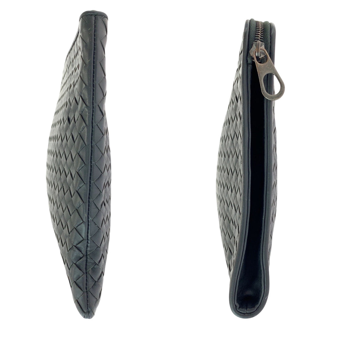 BOTTEGAVENETA Clutch bag leather Grey SilverMetal Clutch bag business bag INTRECCIATO mens Used Authentic