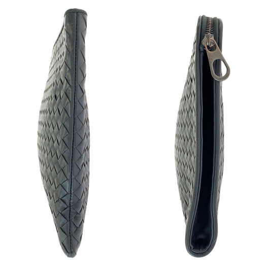 BOTTEGAVENETA Clutch bag leather Grey SilverMetal Clutch bag business bag INTRECCIATO mens Used Authentic