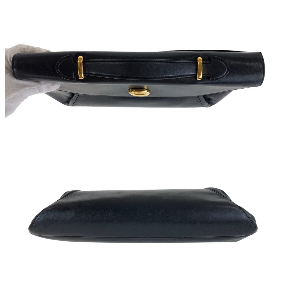 CARTIER Business bag leather Black Blue Gold Metal Business bag briefcase PANTHERE mens Used Authentic