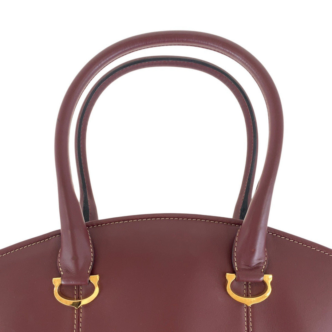 CARTIER Tote Bag leather Wine Red Bordeaux Gold Metal Tote Bag handbag Must Line Women Used Authentic