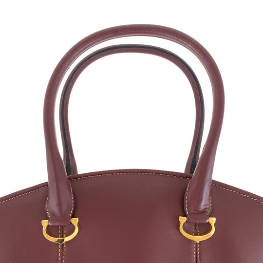 CARTIER Tote Bag leather Wine Red Bordeaux Gold Metal Tote Bag handbag Must Line Women Used Authentic