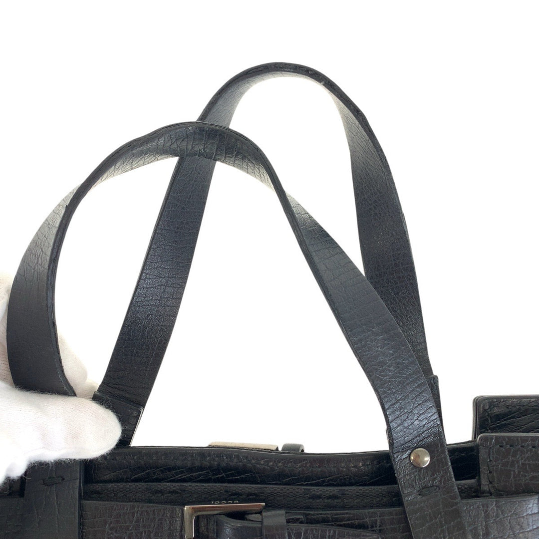 GUCCI Tote Bag 106251 GG canvas, leather Black SilverMetal Tote Bag handbag mens Used Authentic