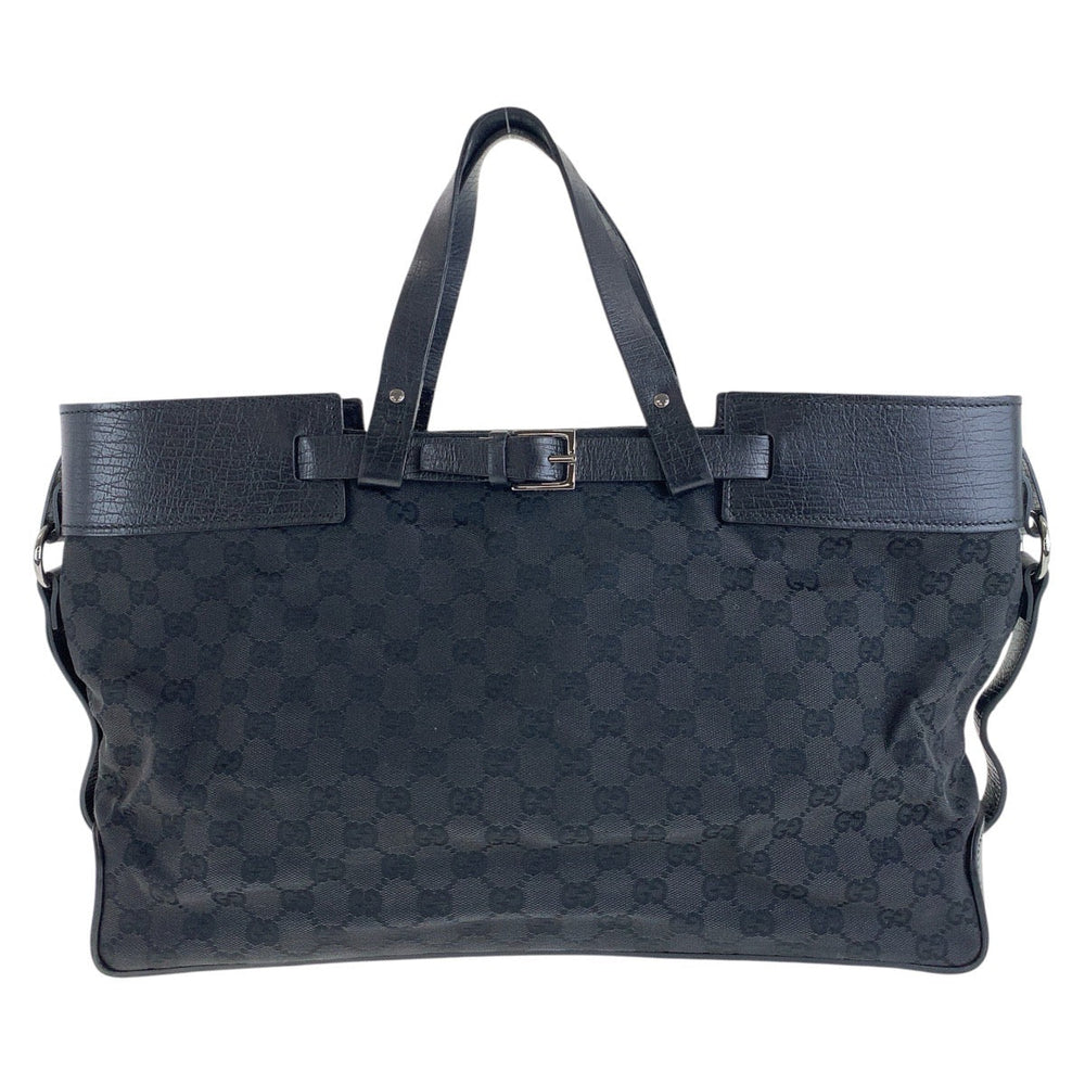 GUCCI Tote Bag 106251 GG canvas, leather Black SilverMetal Tote Bag handbag mens Used Authentic