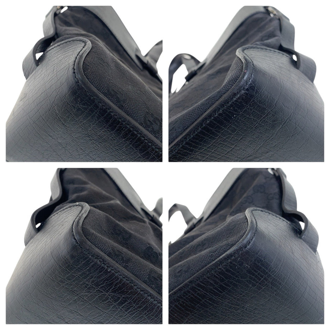 GUCCI Tote Bag 106251 GG canvas, leather Black SilverMetal Tote Bag handbag mens Used Authentic