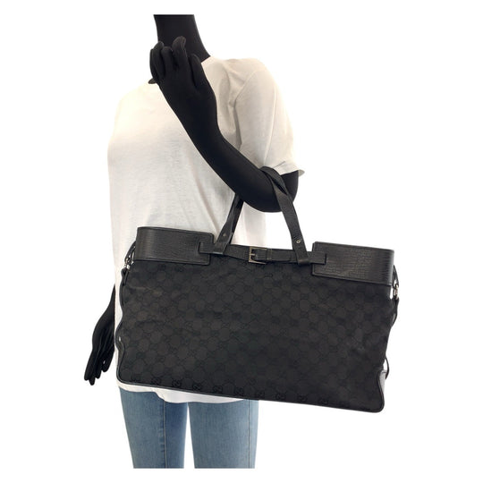 GUCCI Tote Bag 106251 GG canvas, leather Black SilverMetal Tote Bag handbag mens Used Authentic
