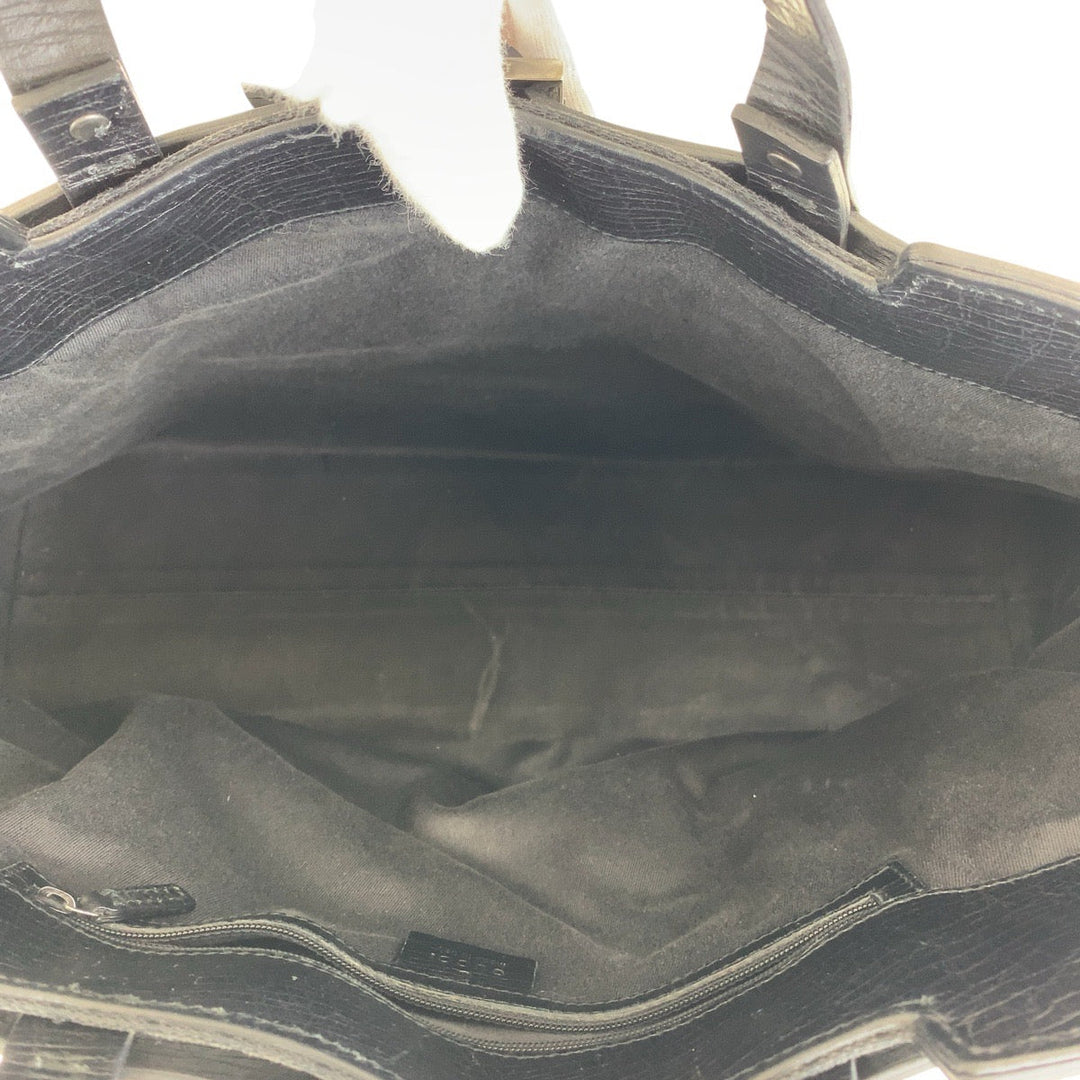 GUCCI Tote Bag 106251 GG canvas, leather Black SilverMetal Tote Bag handbag mens Used Authentic