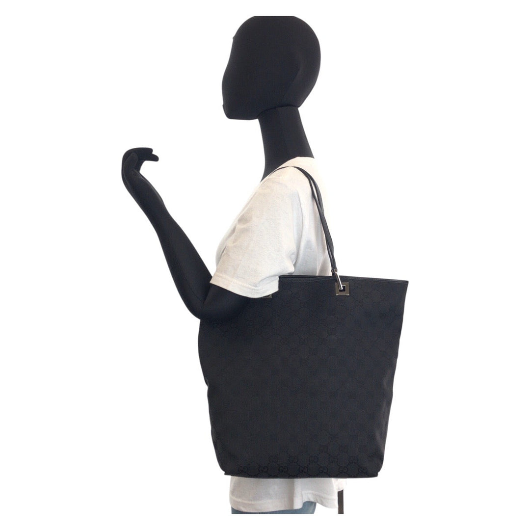 GUCCI Tote Bag 31243 GG canvas, leather Black black Tote Bag Shoulder Bag Women Used Authentic