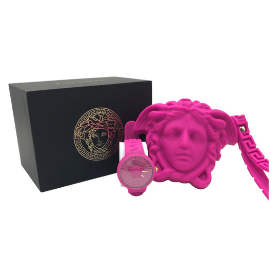VERSACE Watches WR 3ATM silicon pink Watch with pouch, working Medusa Women Used Authentic