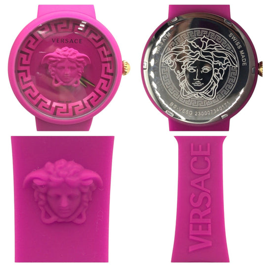 VERSACE Watches WR 3ATM silicon pink Watch with pouch, working Medusa Women Used Authentic