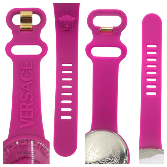 VERSACE Watches WR 3ATM silicon pink Watch with pouch, working Medusa Women Used Authentic