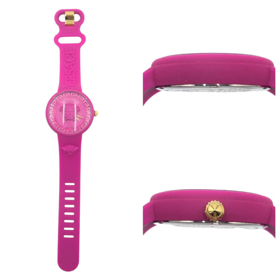 VERSACE Watches WR 3ATM silicon pink Watch with pouch, working Medusa Women Used Authentic