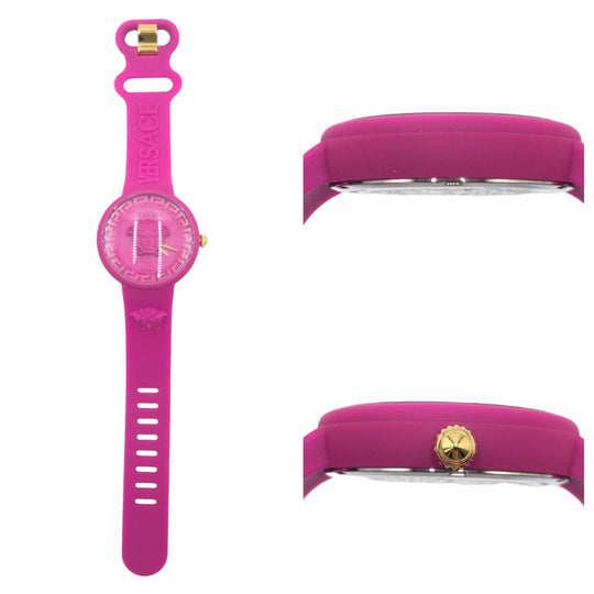 VERSACE Watches WR 3ATM silicon pink Watch with pouch, working Medusa Women Used Authentic