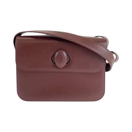 CARTIER Shoulder Bag leather Bordeaux Gold Metal Shoulder Bag pochette Must Line Women Used Authentic