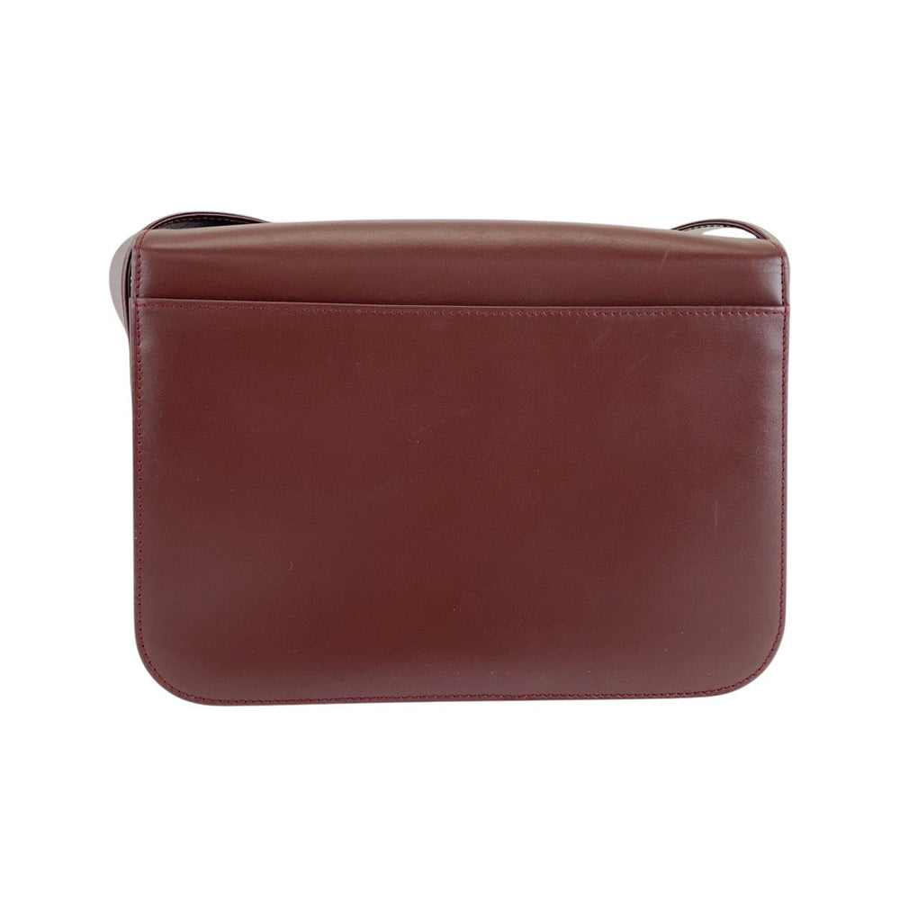 CARTIER Shoulder Bag leather Bordeaux Gold Metal Shoulder Bag pochette Must Line Women Used Authentic