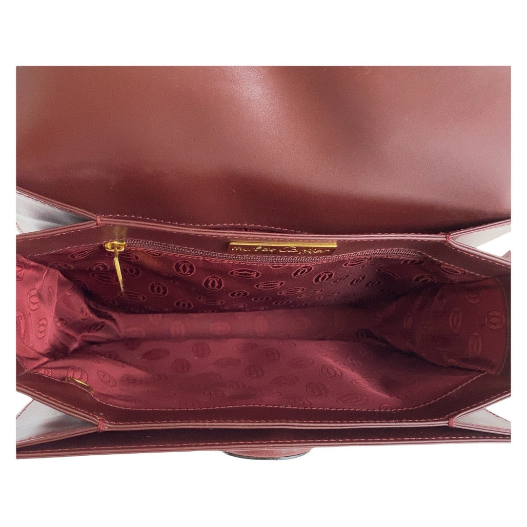 CARTIER Shoulder Bag leather Bordeaux Gold Metal Shoulder Bag pochette Must Line Women Used Authentic