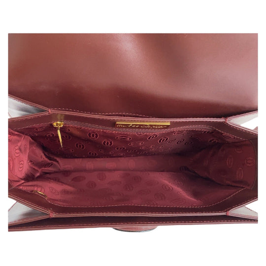 CARTIER Shoulder Bag leather Bordeaux Gold Metal Shoulder Bag pochette Must Line Women Used Authentic