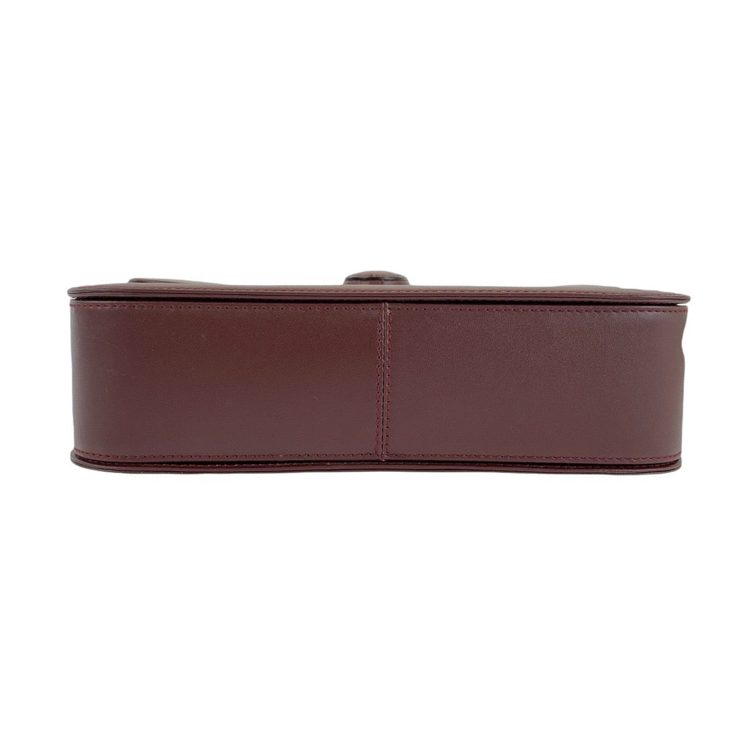 CARTIER Shoulder Bag leather Bordeaux Gold Metal Shoulder Bag pochette Must Line Women Used Authentic