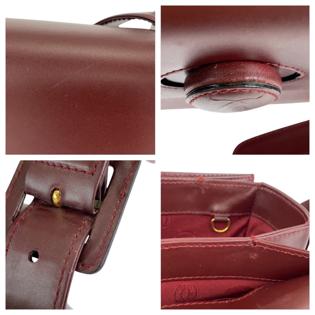 CARTIER Shoulder Bag leather Bordeaux Gold Metal Shoulder Bag pochette Must Line Women Used Authentic