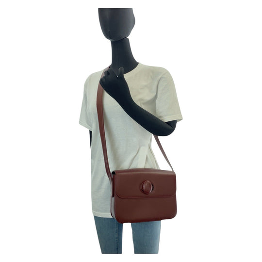 CARTIER Shoulder Bag leather Bordeaux Gold Metal Shoulder Bag pochette Must Line Women Used Authentic