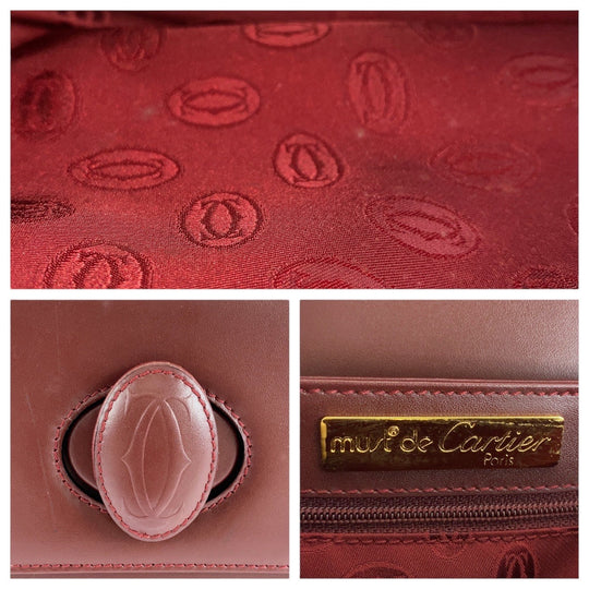 CARTIER Shoulder Bag leather Bordeaux Gold Metal Shoulder Bag pochette Must Line Women Used Authentic