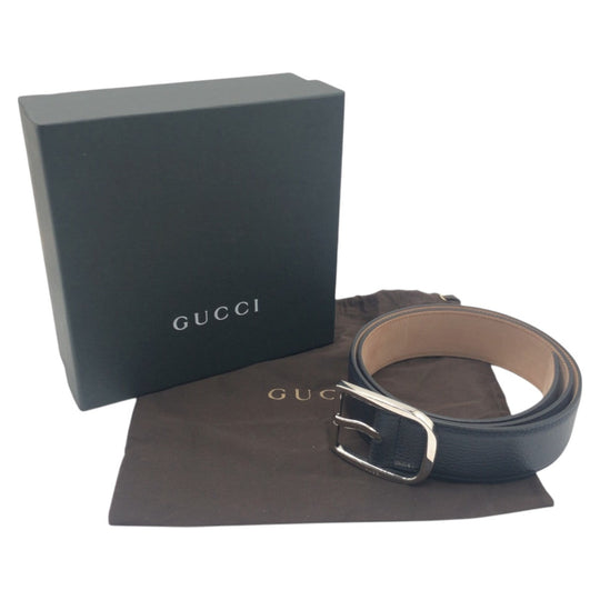 GUCCI belt 449716 90 34 leather Navy Silver mens Used Authentic