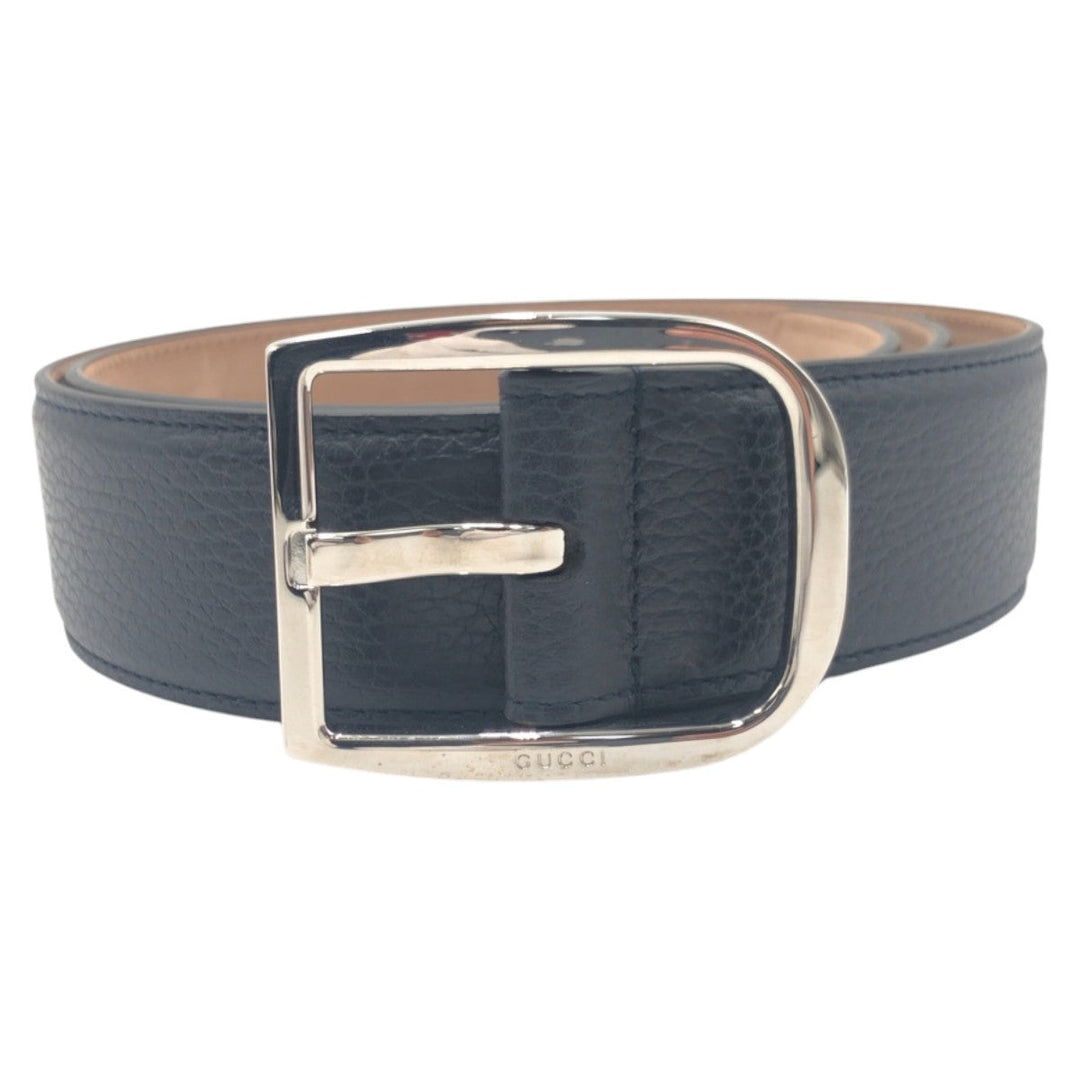 GUCCI belt 449716 90 34 leather Navy Silver mens Used Authentic