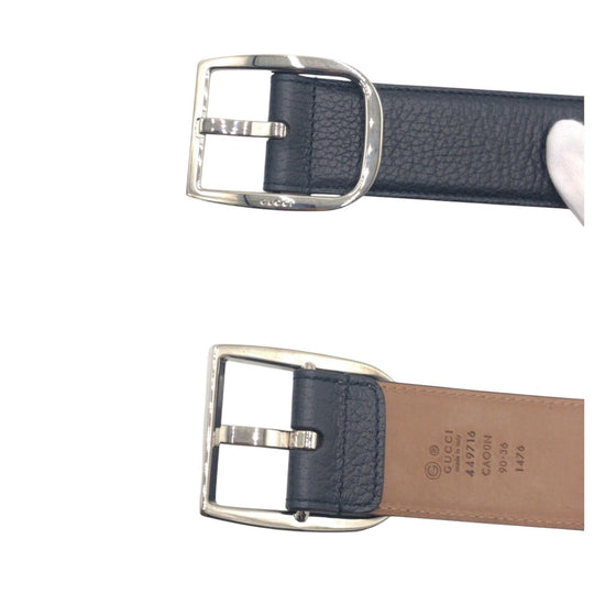 GUCCI belt 449716 90 34 leather Navy Silver mens Used Authentic