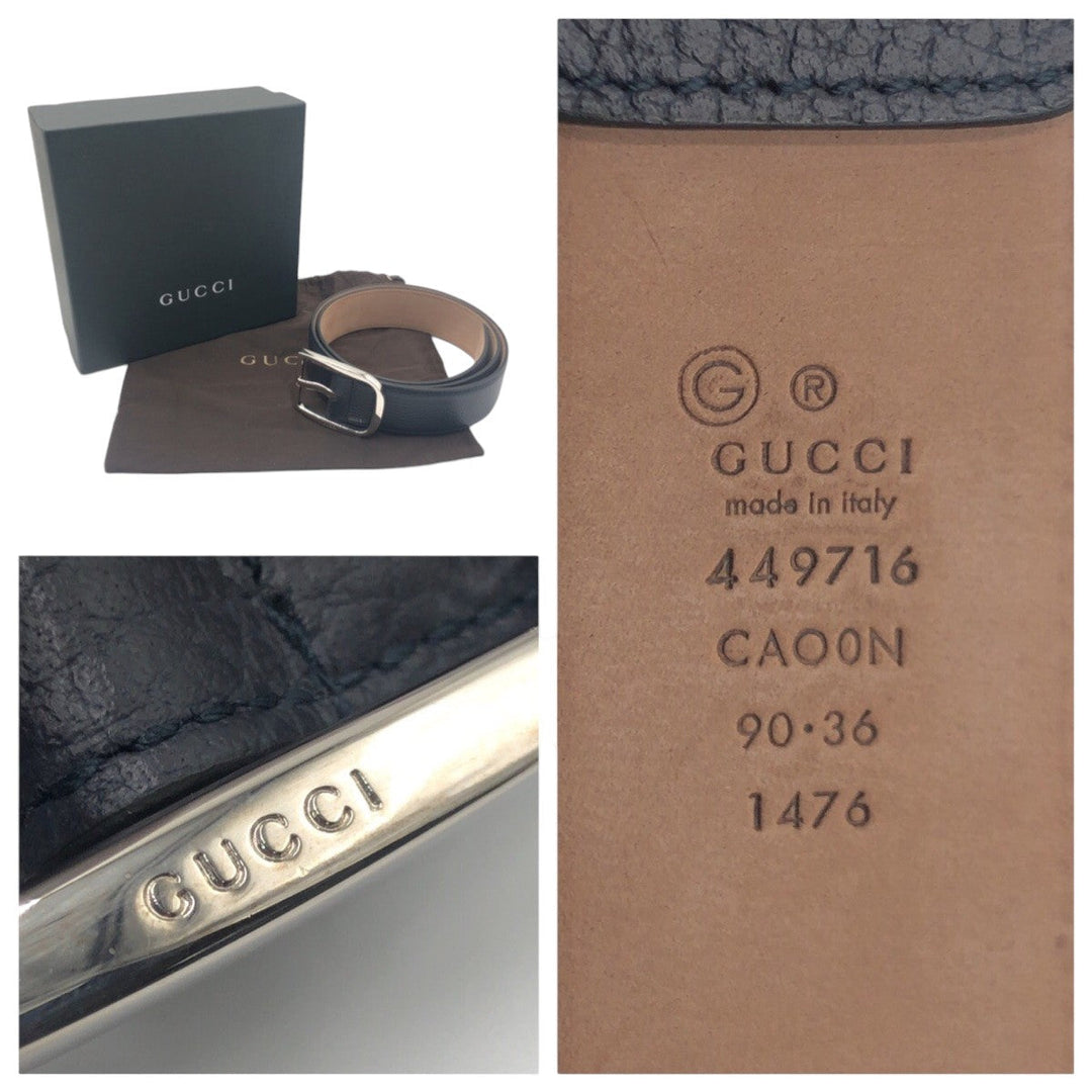 GUCCI belt 449716 90 34 leather Navy Silver mens Used Authentic