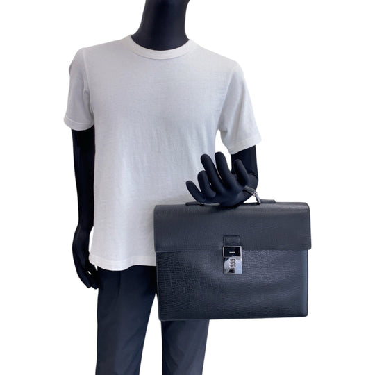 GUCCI Business bag 34044 leather Black SilverMetal Business bag handbag Cinghiale Darres mens Used Authentic